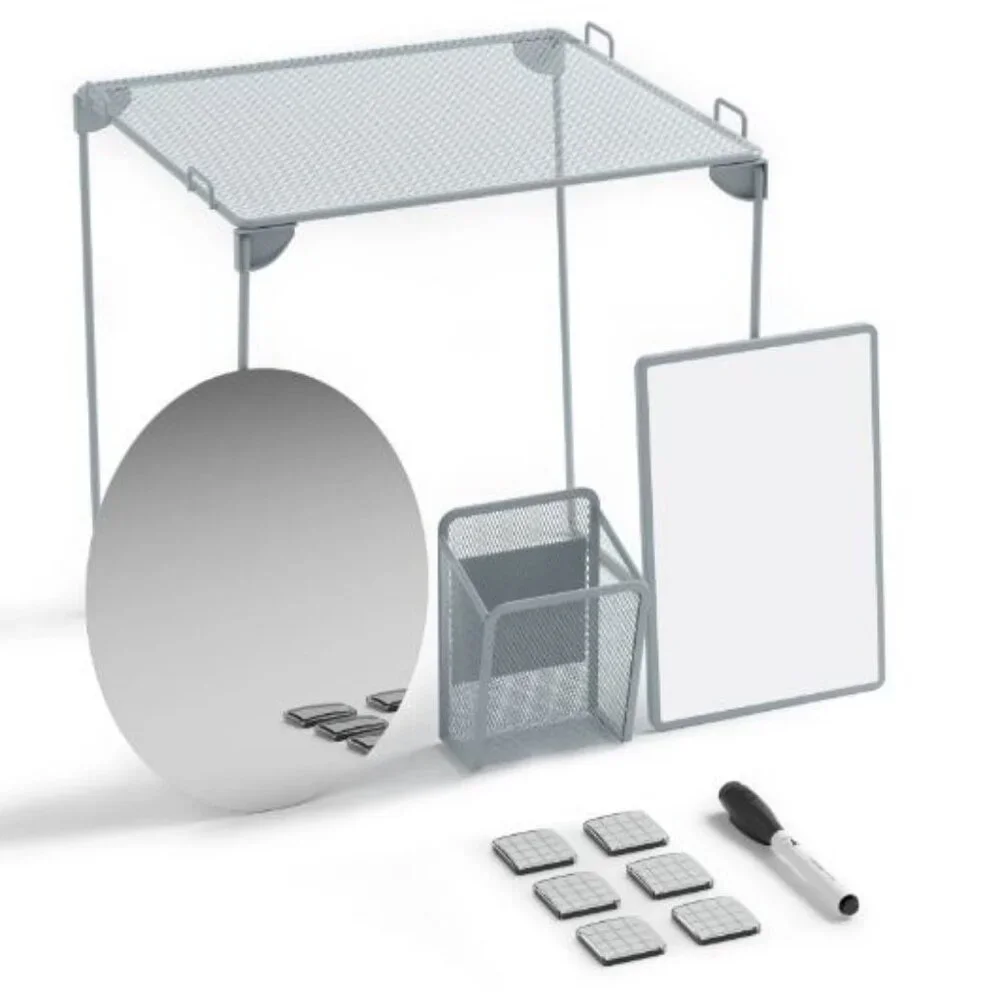 NEW School Locker Organizer Shelf Whiteboard Storage Cup Dry Erase Mirror Magnet